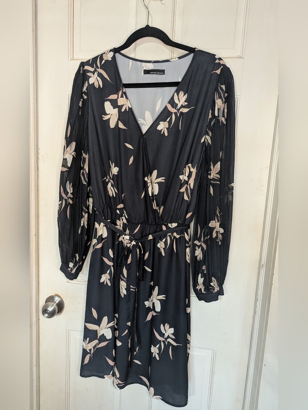 Topshop Black Floral Long Sleeve Wrap-Style Dress